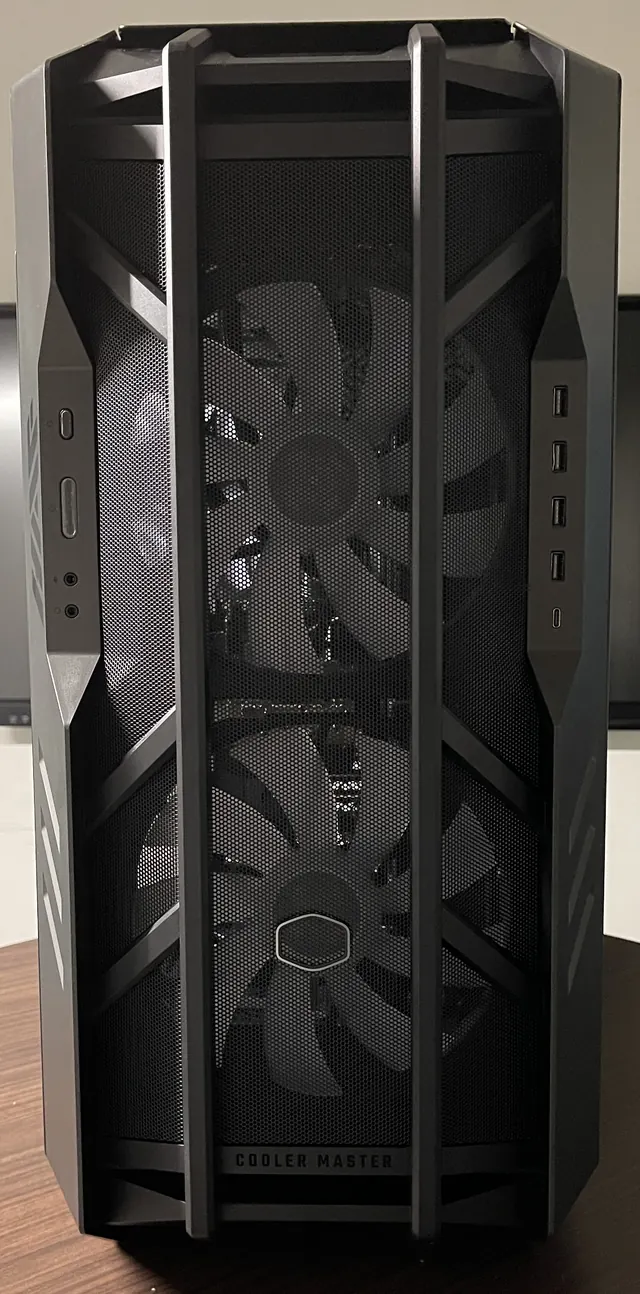 Tower PC with a mesh front panel and large intake fans